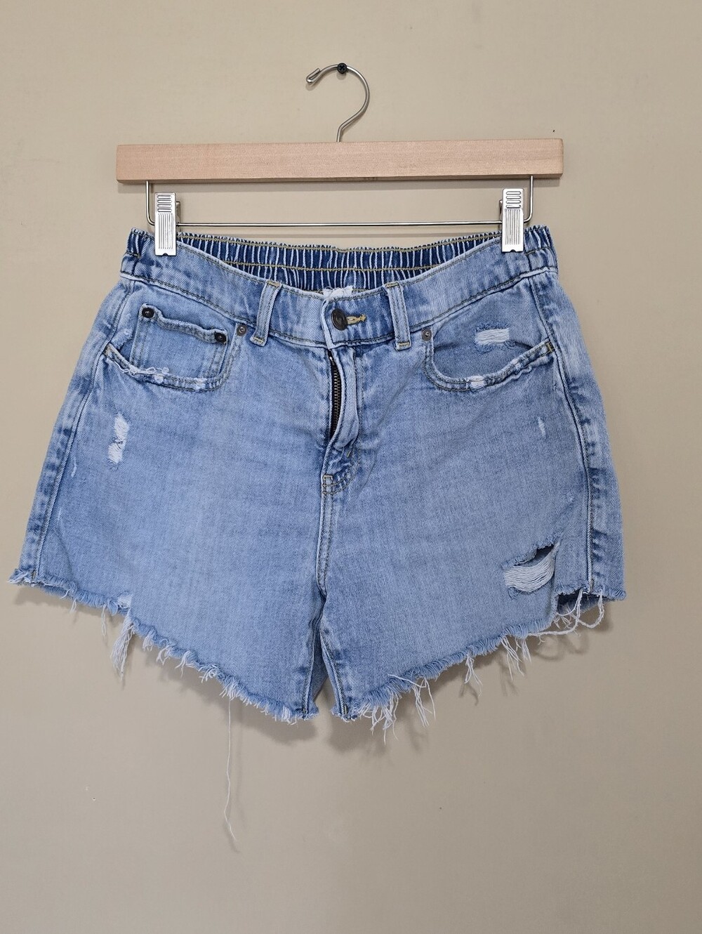aerie Light Wash Distressed Denim Shorts